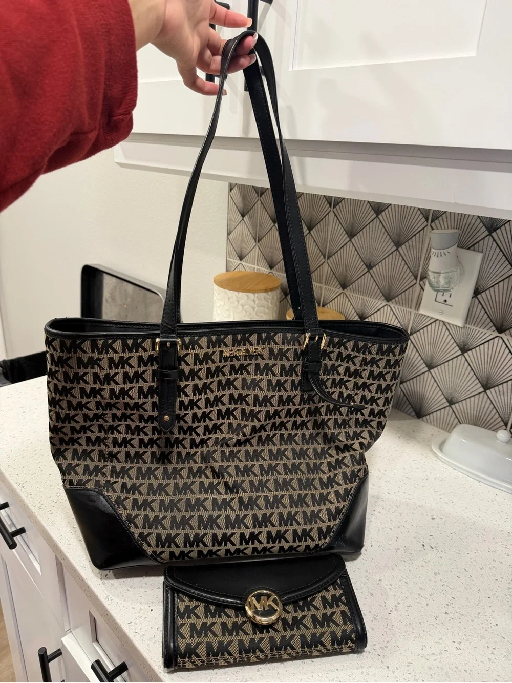 Michael Kors Black and Brown MK Logo Tote